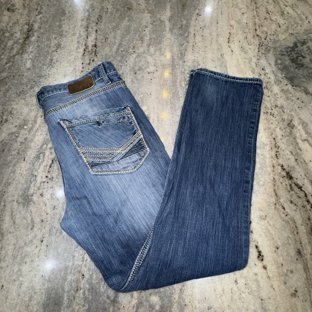 BKE Tyler 36L 36x34 Straight Leg Distressed Jeans Western Rock Cowboy